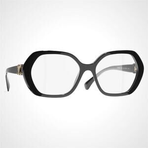 New CHANEL Eyeglasses Black Gold Chain CC Square Acetate Womens